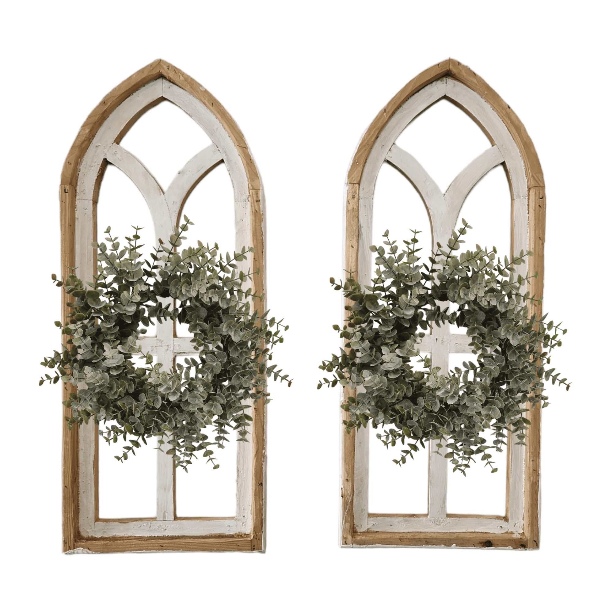 The Ivory Point Farmhouse Wooden Wall Window Arches Set of 2 -3 Sizes - Rustic Cathedral Wood Windows- Ivory Point wall windowsRanch Junkie